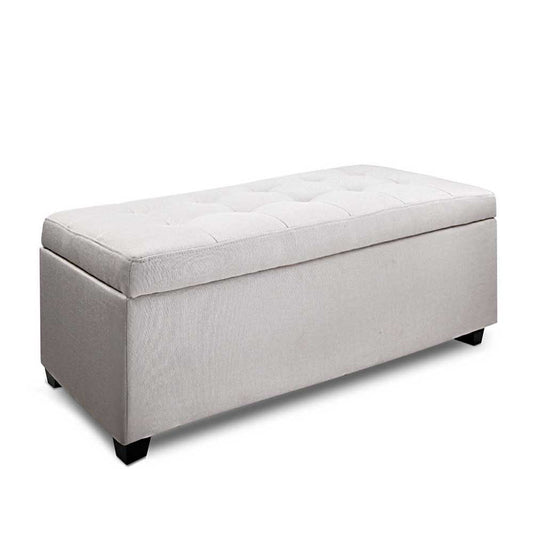 Beige Large Fabric Storage Ottoman