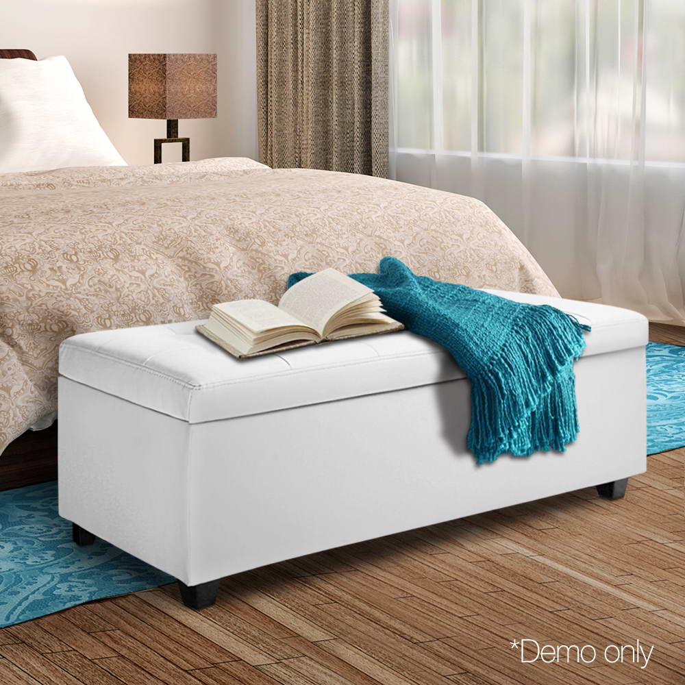 PU Leather Storage Ottoman White